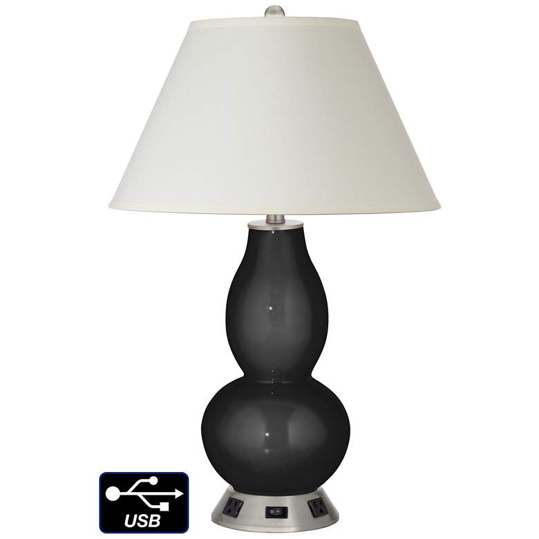 Image 1 White Empire Gourd Lamp - 2 Outlets and USB in Tricorn Black