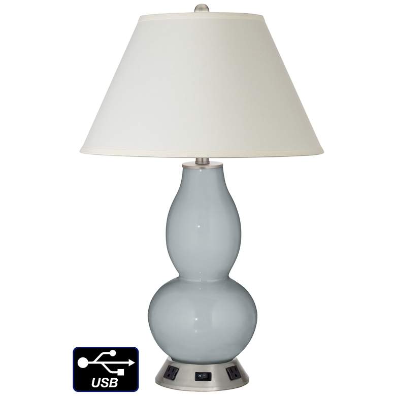 Image 1 White Empire Gourd Lamp - 2 Outlets and USB in Uncertain Gray