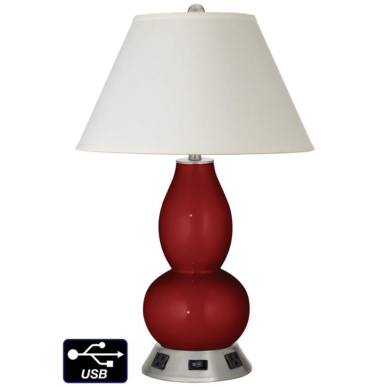 Image 1 White Empire Gourd Lamp Outlets and USB in Cabernet Red Metallic