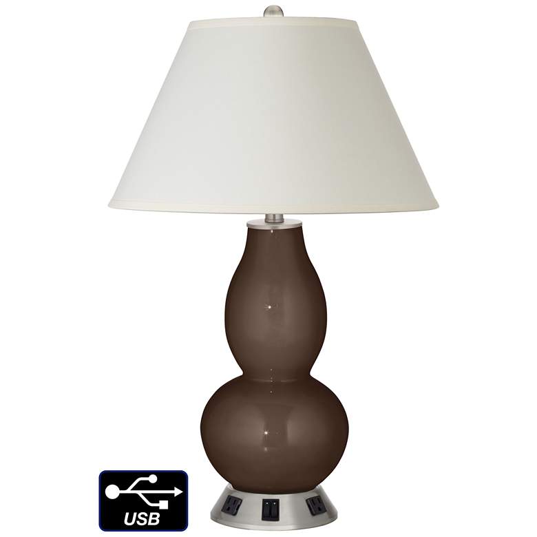 Image 1 White Empire Gourd Table Lamp - 2 Outlets and 2 USBs in Carafe