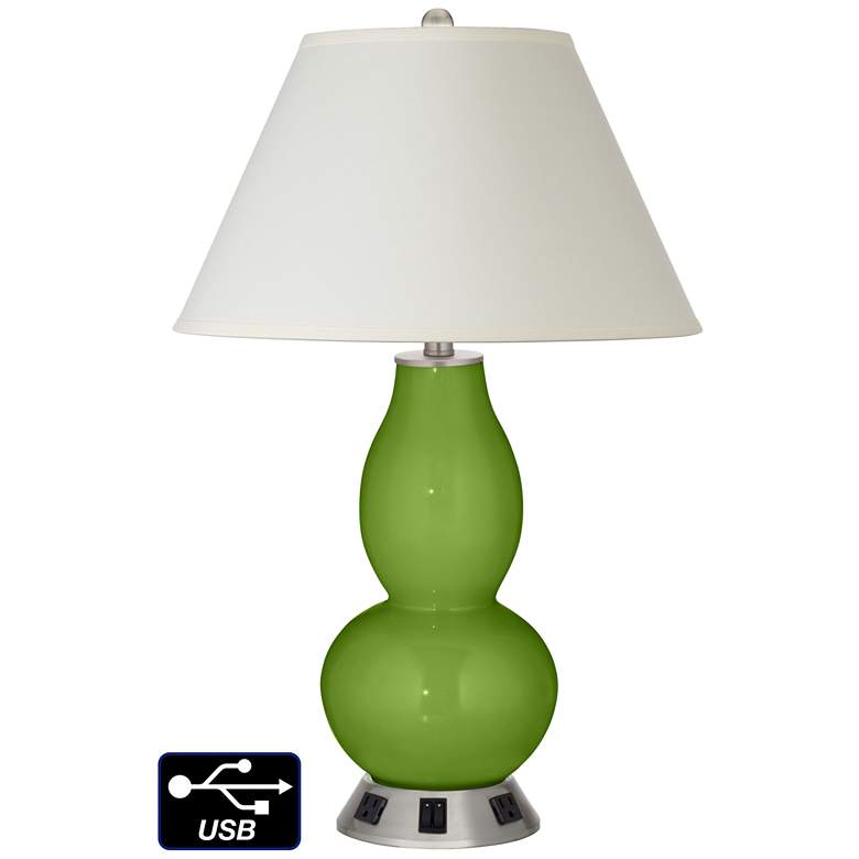 Image 1 White Empire Gourd Table Lamp - 2 Outlets and 2 USBs in Gecko