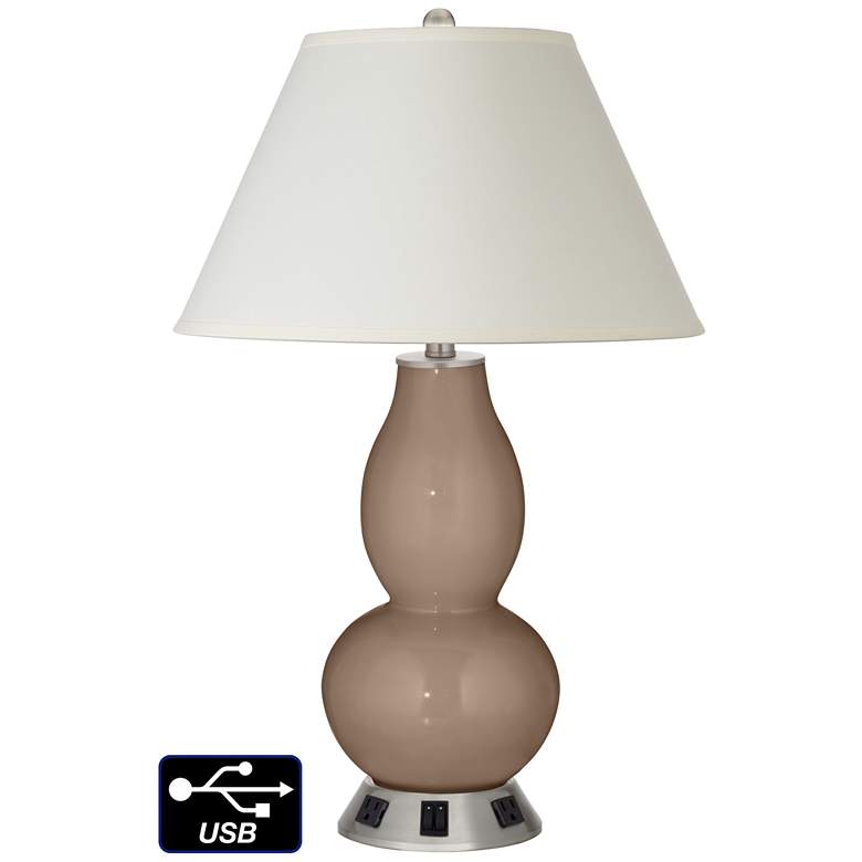 Image 1 White Empire Gourd Table Lamp - 2 Outlets and 2 USBs in Mocha
