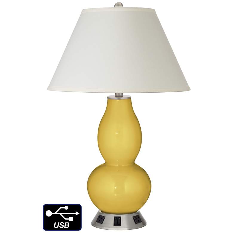 Image 1 White Empire Gourd Table Lamp - 2 Outlets and 2 USBs in Nugget