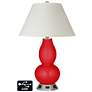 White Empire Gourd Table Lamp - 2 Outlets and USB in Bright Red