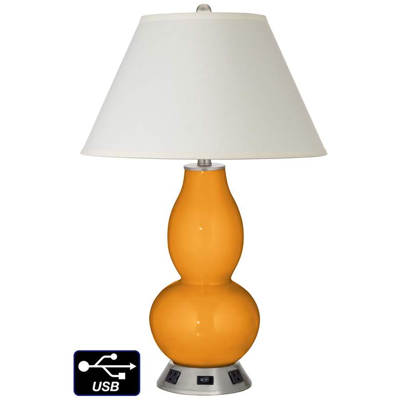 Image 1 White Empire Gourd Table Lamp - 2 Outlets and USB in Carnival