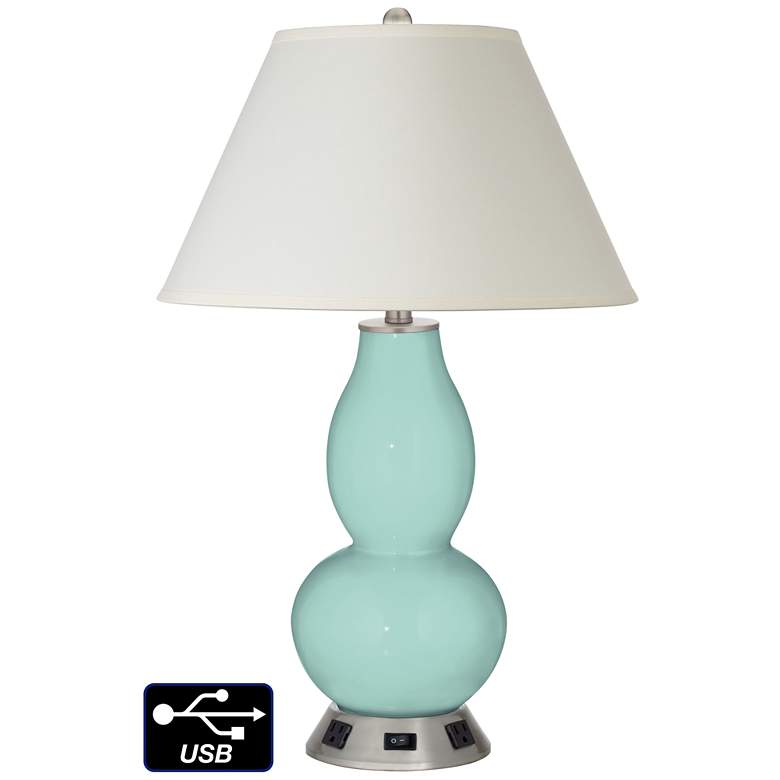 Image 1 White Empire Gourd Table Lamp - 2 Outlets and USB in Cay