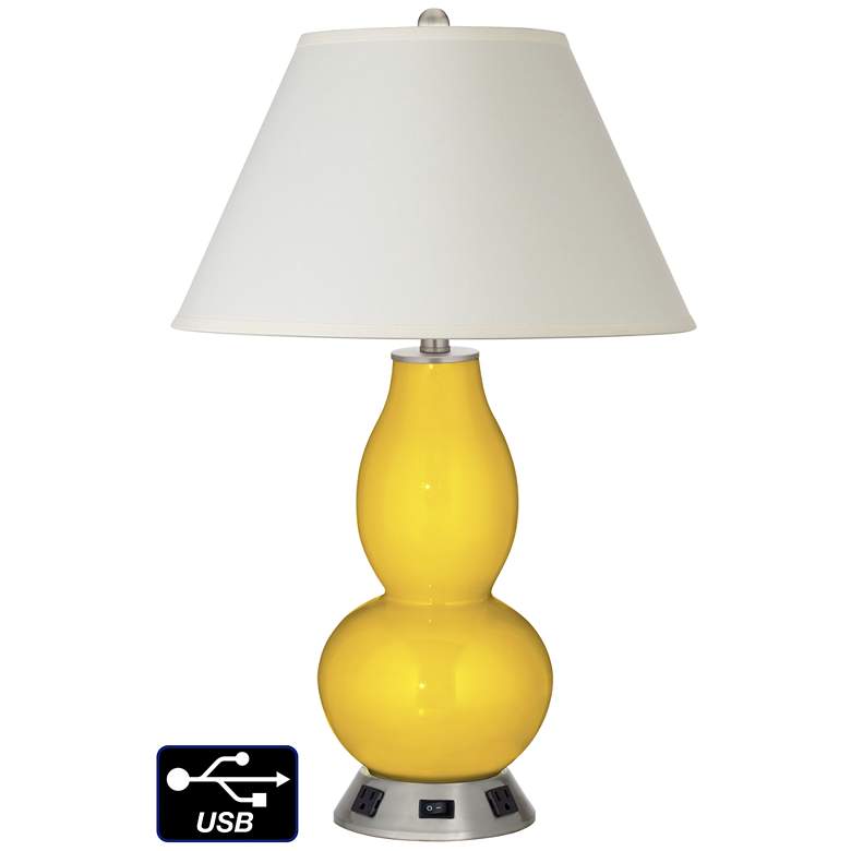 Image 1 White Empire Gourd Table Lamp - 2 Outlets and USB in Citrus