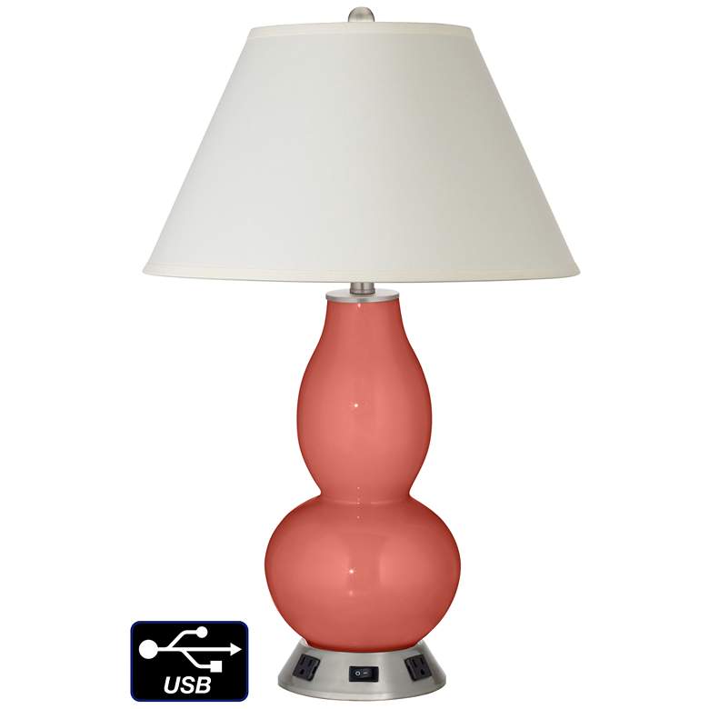 Image 1 White Empire Gourd Table Lamp - 2 Outlets and USB in Coral Reef