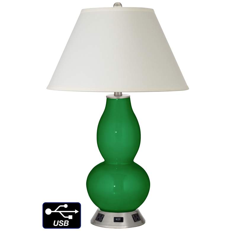 Image 1 White Empire Gourd Table Lamp - 2 Outlets and USB in Envy