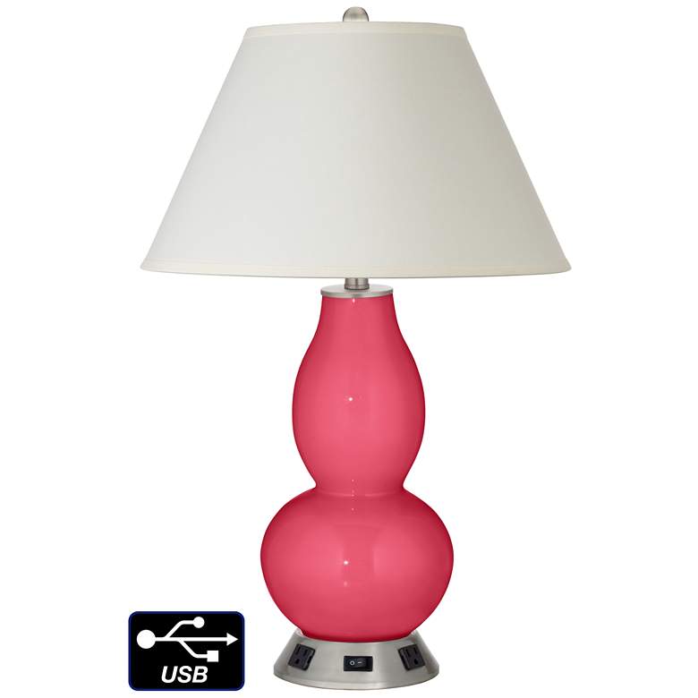 Image 1 White Empire Gourd Table Lamp - 2 Outlets and USB in Eros Pink