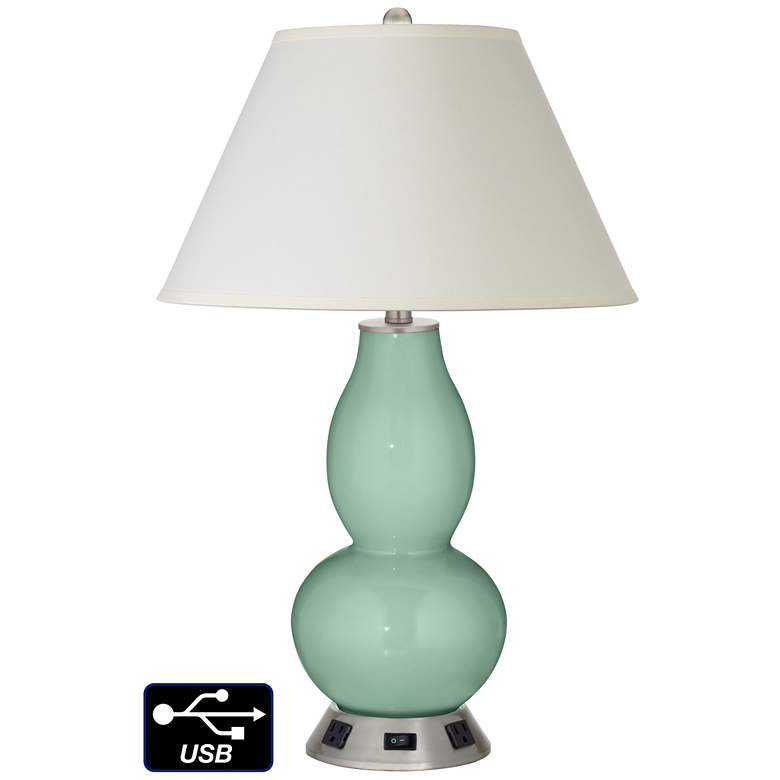 Image 1 White Empire Gourd Table Lamp - 2 Outlets and USB in Grayed Jade
