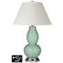 White Empire Gourd Table Lamp - 2 Outlets and USB in Grayed Jade
