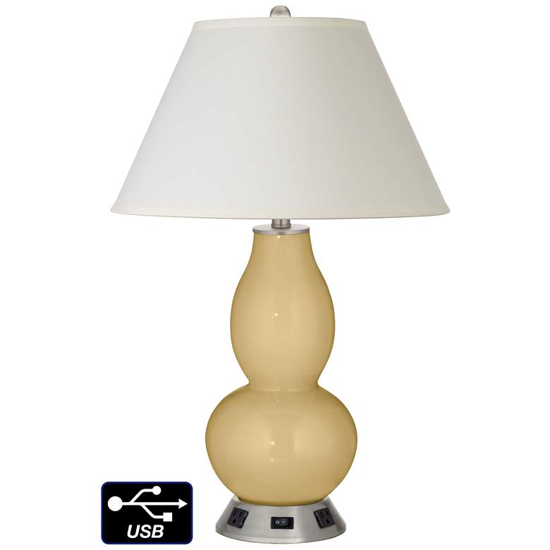 Image 1 White Empire Gourd Table Lamp - 2 Outlets and USB in Humble Gold