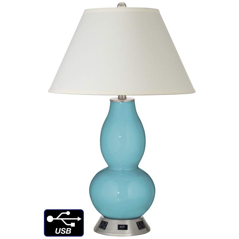 Image 1 White Empire Gourd Table Lamp - 2 Outlets and USB in Nautilus