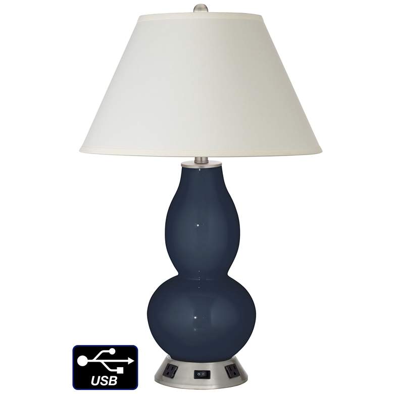Image 1 White Empire Gourd Table Lamp - 2 Outlets and USB in Naval