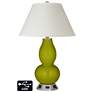 White Empire Gourd Table Lamp - 2 Outlets and USB in Olive Green