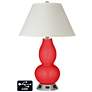 White Empire Gourd Table Lamp - 2 Outlets and USB in Poppy Red
