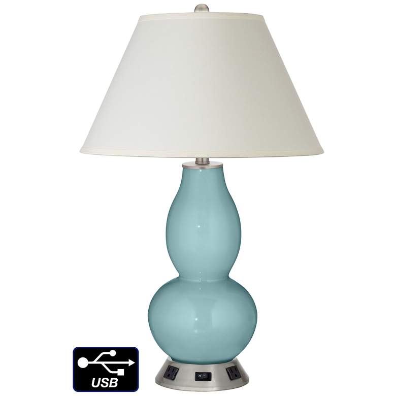 Image 1 White Empire Gourd Table Lamp - 2 Outlets and USB in Raindrop