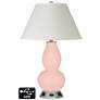 White Empire Gourd Table Lamp - 2 Outlets and USB in Rose Pink