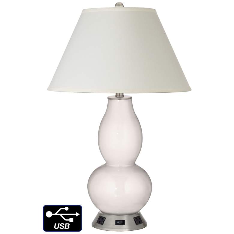 Image 1 White Empire Gourd Table Lamp - 2 Outlets and USB in Smart White