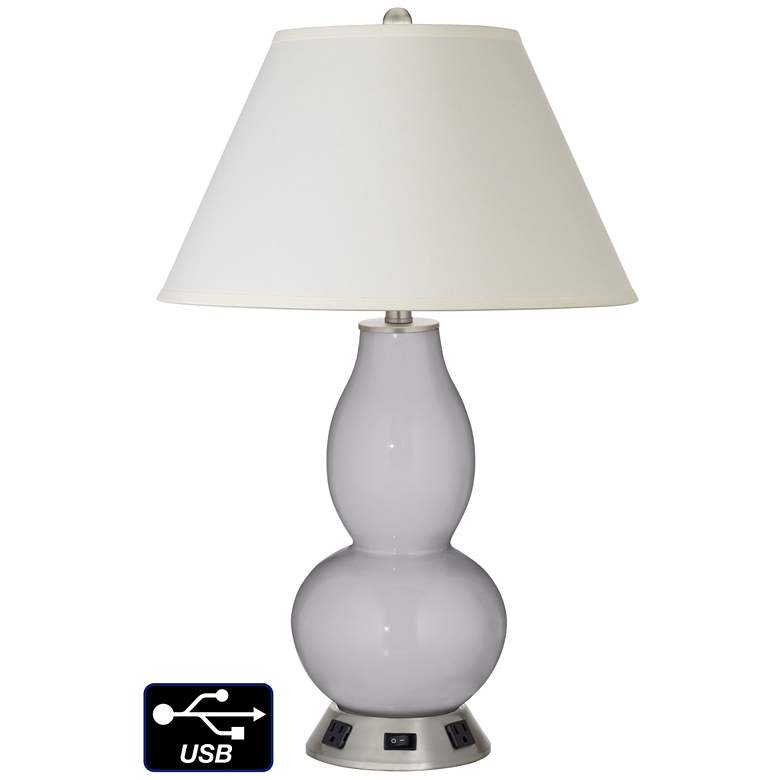 Image 1 White Empire Gourd Table Lamp - 2 Outlets and USB in Swanky Gray