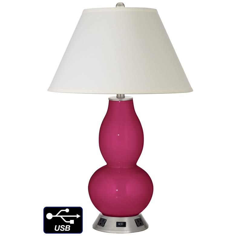 Image 1 White Empire Gourd Table Lamp - 2 Outlets and USB in Vivacious