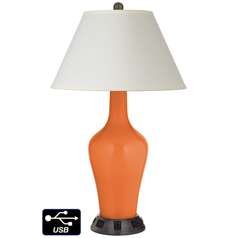 Image 1 White Empire Jug Lamp - 2 Outlets and 2 USBs in Celosia Orange
