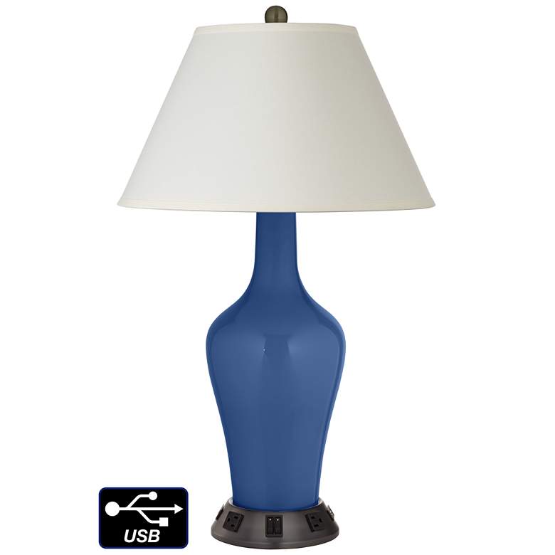 Image 1 White Empire Jug Lamp - 2 Outlets and 2 USBs in Monaco Blue