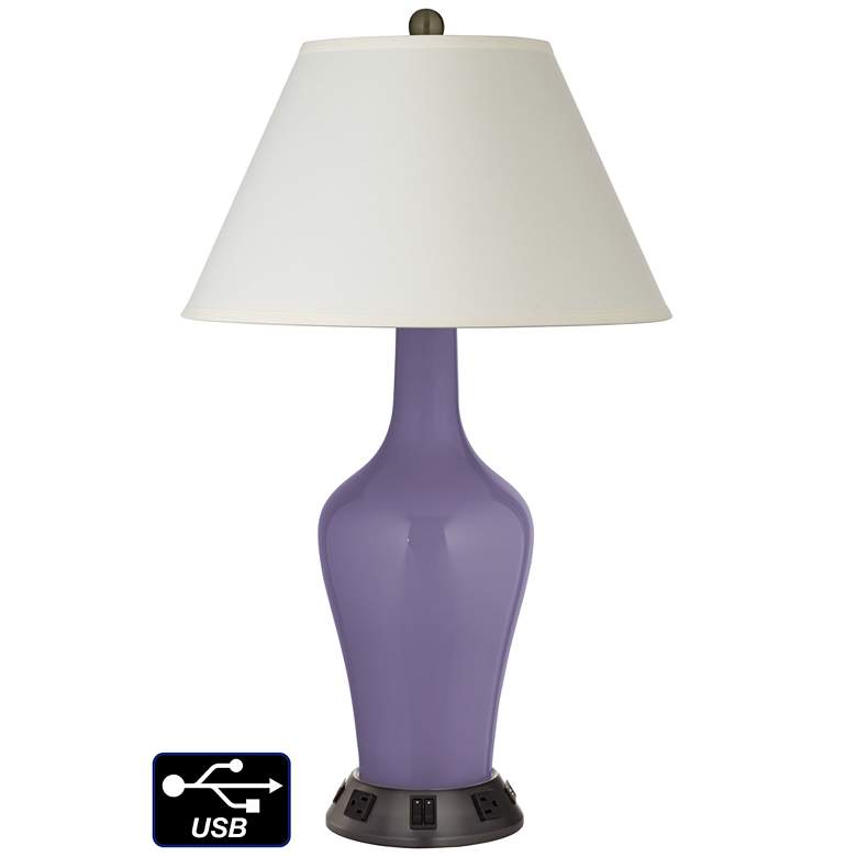 Image 1 White Empire Jug Lamp - 2 Outlets and 2 USBs in Purple Haze