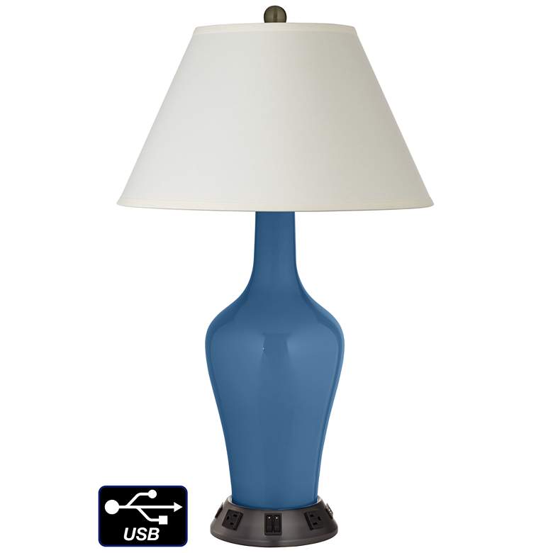 Image 1 White Empire Jug Lamp - 2 Outlets and 2 USBs in Regatta Blue