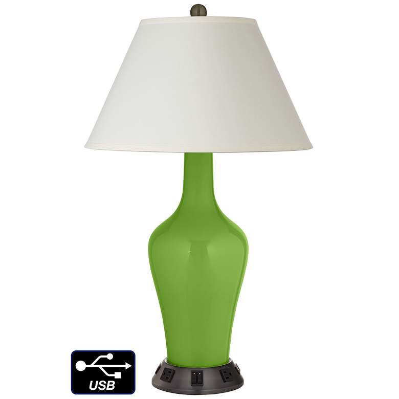 Image 1 White Empire Jug Lamp - 2 Outlets and 2 USBs in Rosemary Green