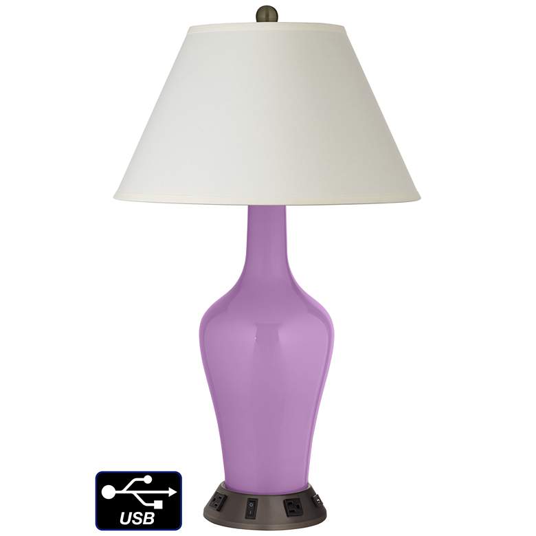 Image 1 White Empire Jug Lamp - 2 Outlets and USB in African Violet