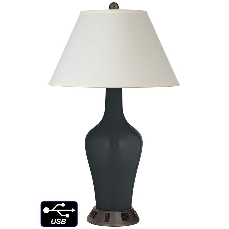 Image 1 White Empire Jug Lamp - 2 Outlets and USB in Black of Night