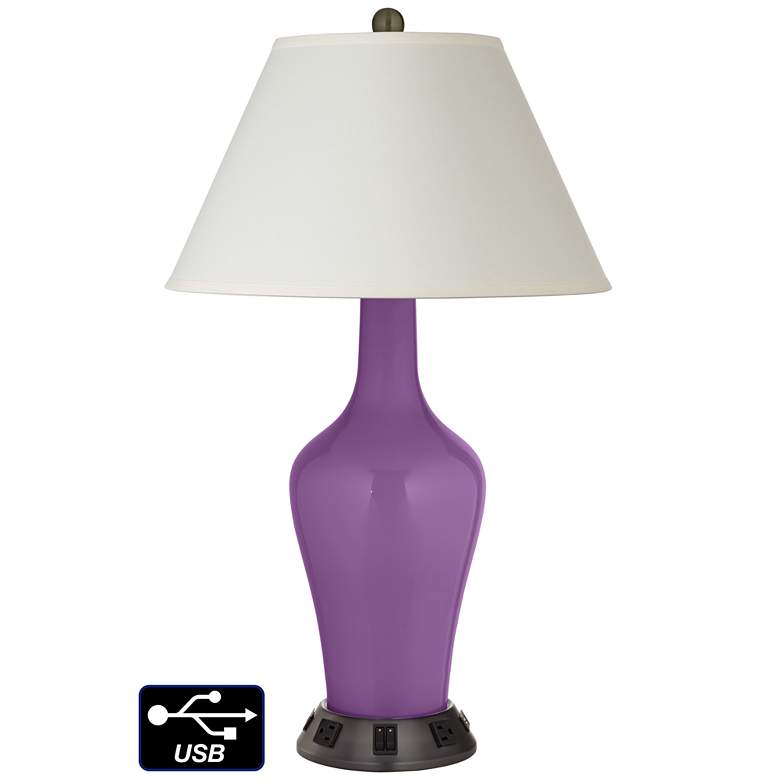 Image 1 White Empire Jug Lamp - Outlets and USBs in Passionate Purple