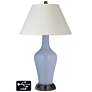 White Empire Jug Table Lamp - 2 Outlets and 2 USBs in Blue Sky