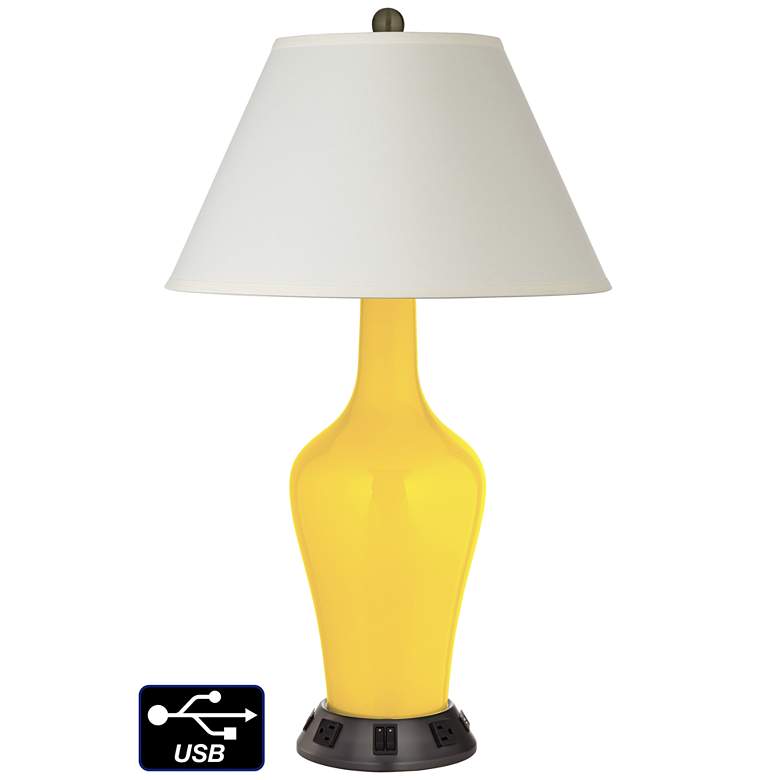 Image 1 White Empire Jug Table Lamp - 2 Outlets and 2 USBs in Citrus