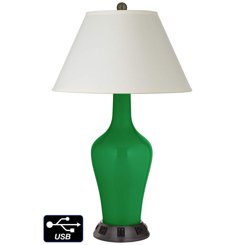 Image 1 White Empire Jug Table Lamp - 2 Outlets and 2 USBs in Envy