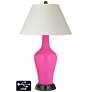 White Empire Jug Table Lamp - 2 Outlets and 2 USBs in Fuchsia