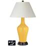 White Empire Jug Table Lamp - 2 Outlets and 2 USBs in Goldenrod