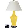 White Empire Jug Table Lamp - 2 Outlets and 2 USBs in Lemon Zest