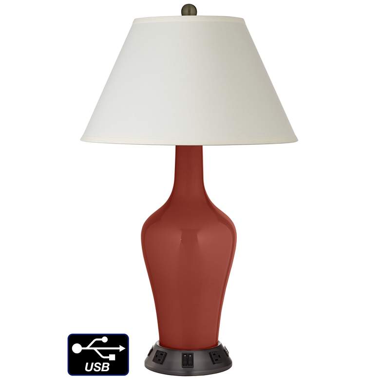 Image 1 White Empire Jug Table Lamp - 2 Outlets and 2 USBs in Madeira