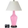 White Empire Jug Table Lamp - 2 Outlets and 2 USBs in Pale Pink