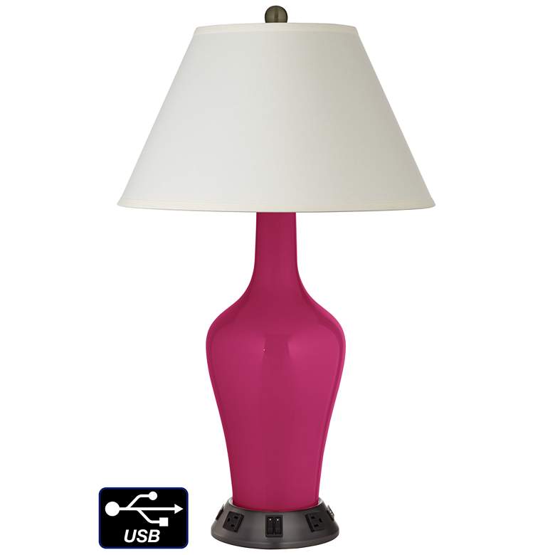 Image 1 White Empire Jug Table Lamp - 2 Outlets and 2 USBs in Vivacious
