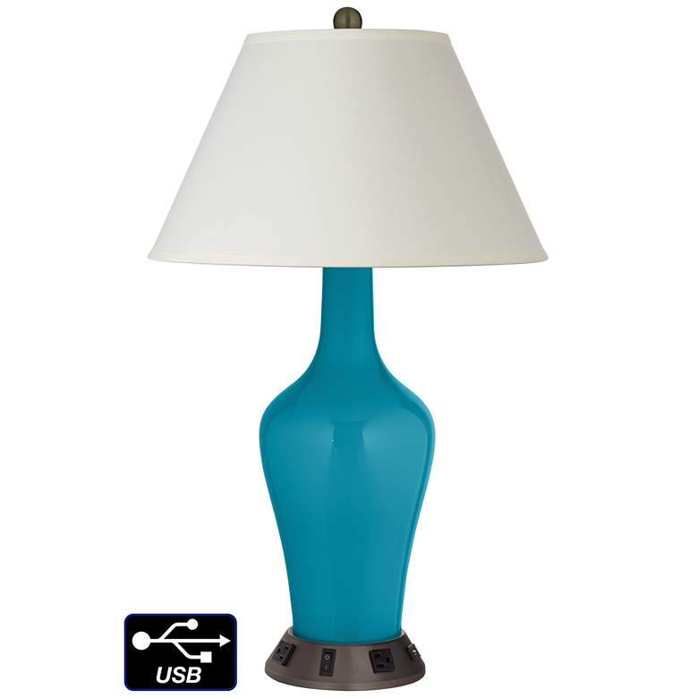 Image 1 White Empire Jug Table Lamp - 2 Outlets and USB in Caribbean Sea