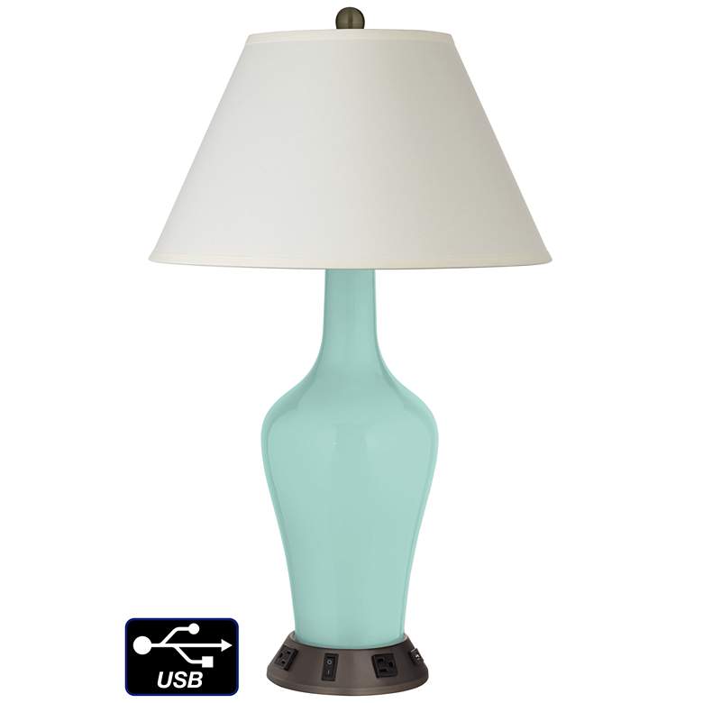 Image 1 White Empire Jug Table Lamp - 2 Outlets and USB in Cay