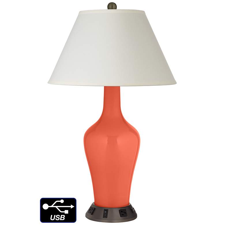 Image 1 White Empire Jug Table Lamp - 2 Outlets and USB in Daring Orange