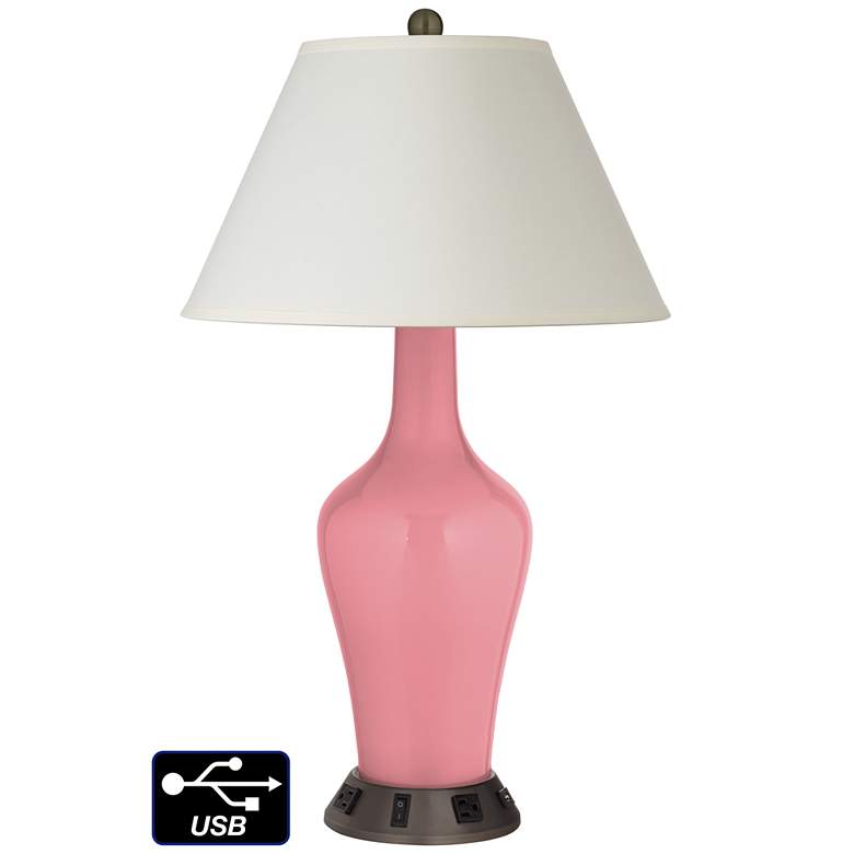 Image 1 White Empire Jug Table Lamp - 2 Outlets and USB in Haute Pink