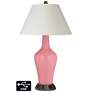 White Empire Jug Table Lamp - 2 Outlets and USB in Haute Pink