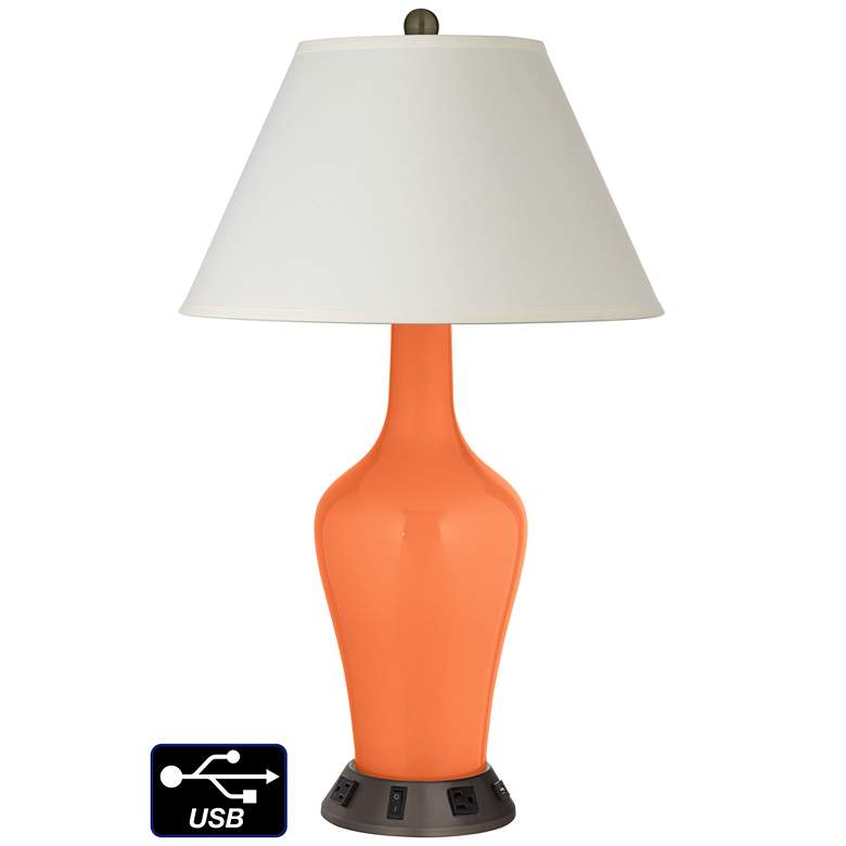 Image 1 White Empire Jug Table Lamp - 2 Outlets and USB in Nectarine