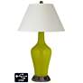 White Empire Jug Table Lamp - 2 Outlets and USB in Olive Green